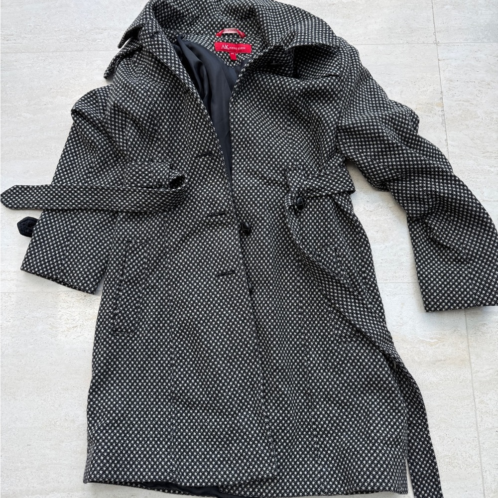Anne Klein Black and White Pattered Trench Coat